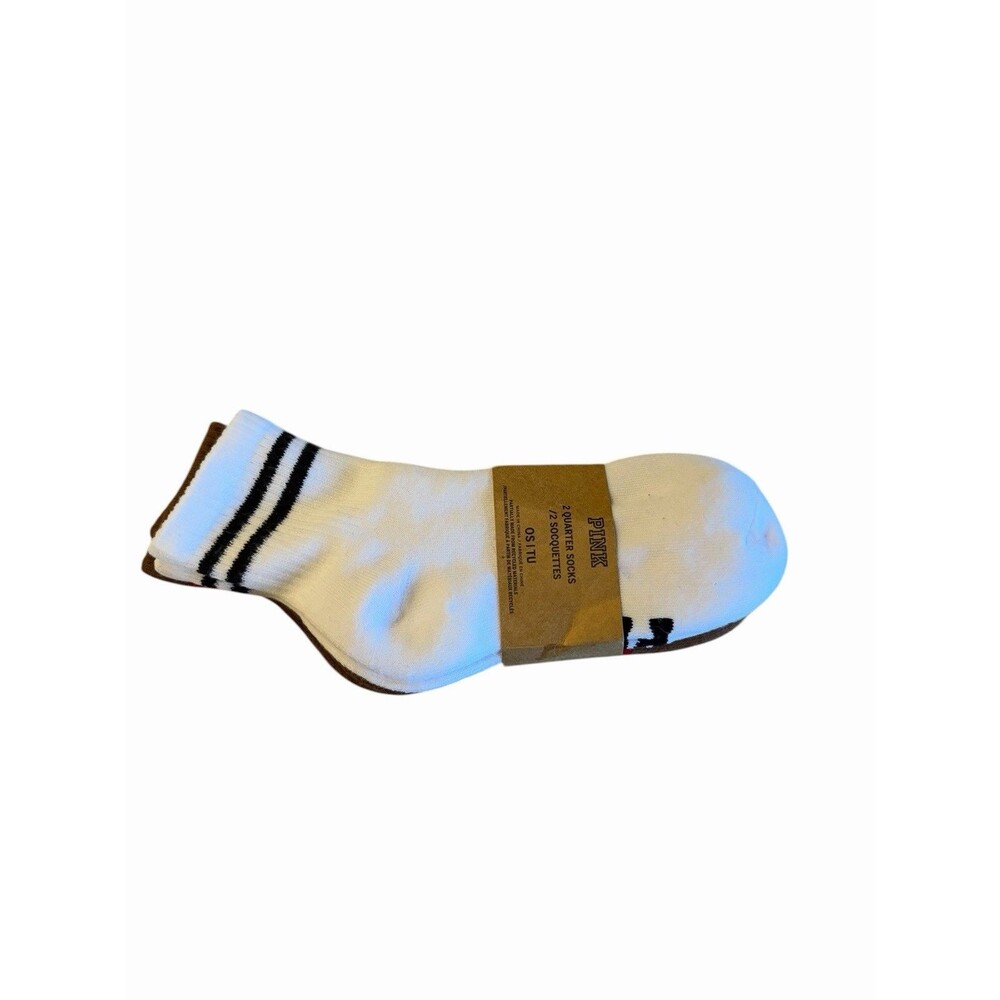 NWT Victoria’s Secret PINK Brown & White Striped Boyfriend Quarter Crew Socks OS